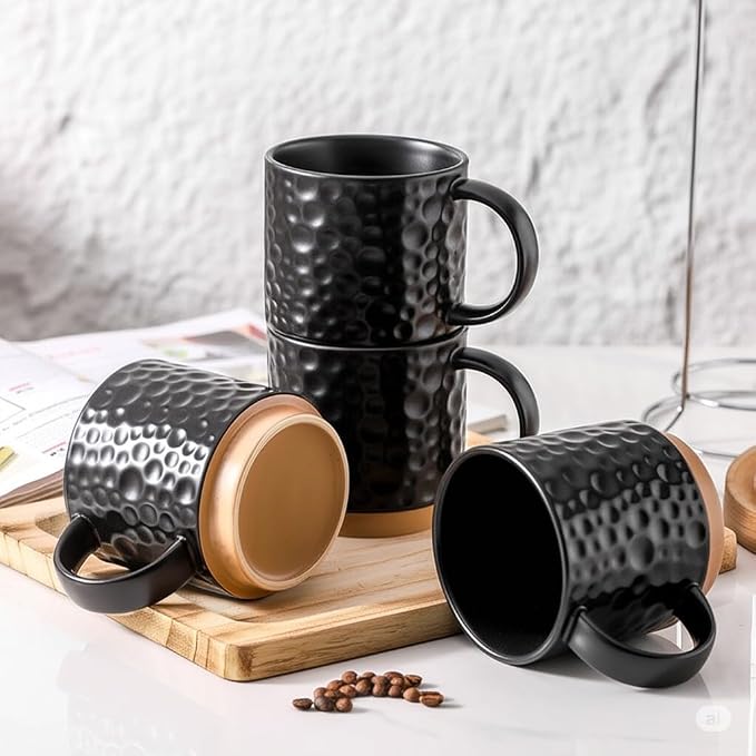 Nihow 16OZ Stackable Coffee Mug Set, Large Ceramic Coffee Mug Set of 4,Coffee Cup Set for Cappuccino/Latte/Cocoa,Dishwasher & Microwave Safe, Matte Black - Image 6
