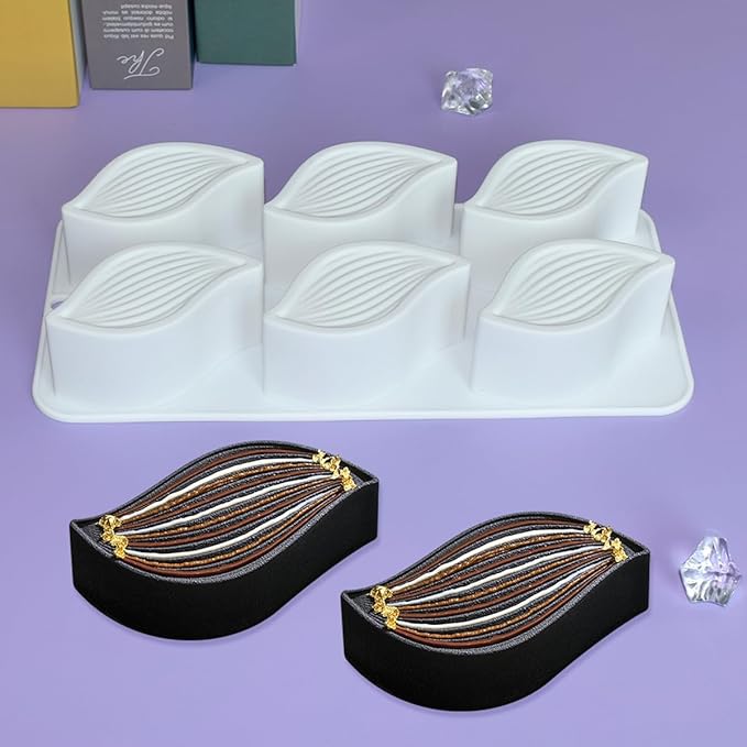 mostsom 3D Silicone Mousse Mold Wave Leaf Shape Mould for Baking Premium Nonstick Chocolate, Cake, Candy, Brownie, French Dessert, Pastry, Ice Cream Molds (A_ Wave Leaf)