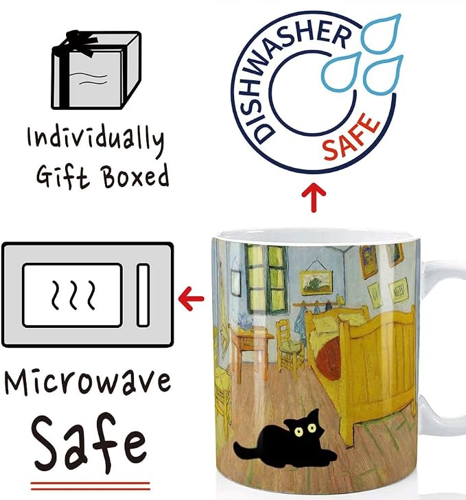 Famous Art Paintings Funny Cat Coffee Mug for Artist Art Lover Teacher Cat Lovers, Famous Picture Classic Vincent Aesthetic Canvas Mug Birthday Gift for Women Man (Bedroom in Arles) - Image 5