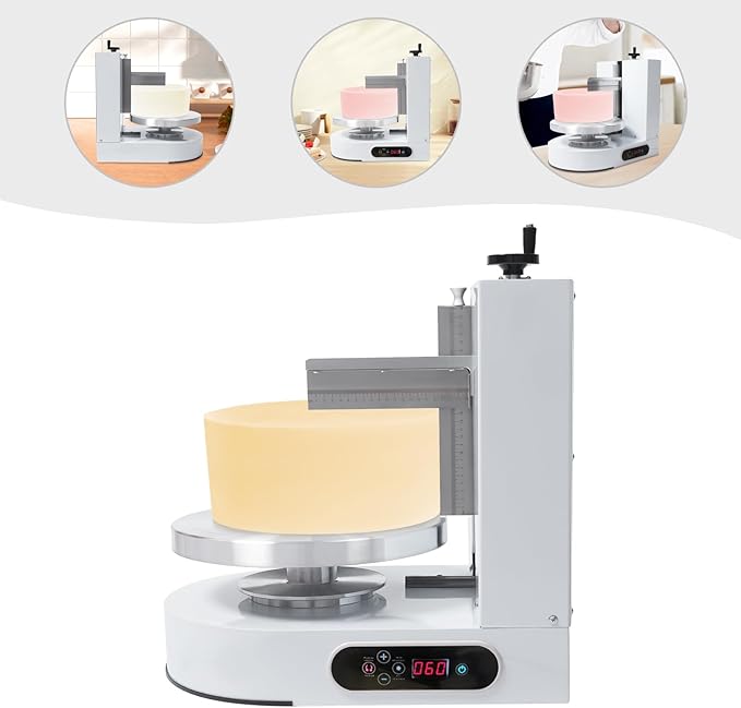 Electric Cake Decorating Machine, 200W 110V 60-320Rpm Automatic Cake Cream Coating Spatula Spreading Machine Cake Icing Machine Cake Surface Scraper W/LCD Display for 4-12 inch Cakes (White)
