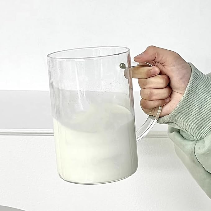Glass Water Cup with Handle - 32 oz, Clear Mug with Lid and Straw,Thick Transparent Mug for Coffee, Milk, Juice,Perfect for Office and Live at Home Use