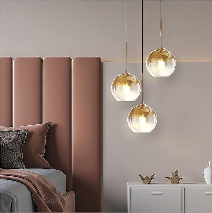 KCO Lighting 3 Light Globe Cluster Pendant Light Modern Glass Cluster Chandelier Gold Glass Pendant Light Fixture Mid Century Dining Room Chandelier Multi Pendant Light Fixture - Image 8