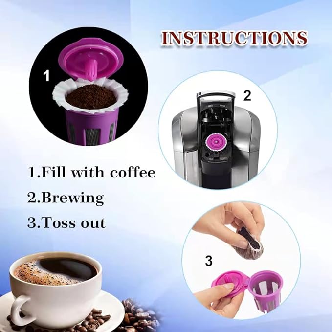 300 Count Disposable Paper Filter with 2 Pack Reusable K Cups Coffee Pods,Compatible with Keurig 2.0 and 1.0 Coffee Maker