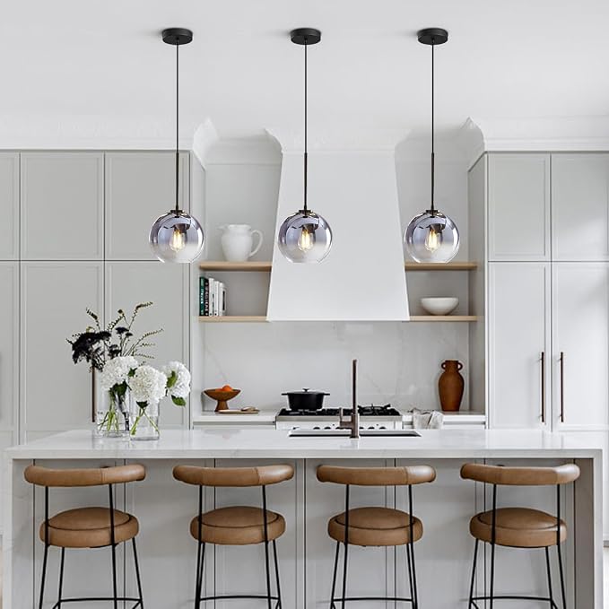 KCO Lighting Mercury Glass Pendant Light Fixtures Mid Century Modern Silver Kitchen Island Pendant Lights Ceiling Hanging Black Large Globe Pendant Light for Living Room Dining Room - Image 7