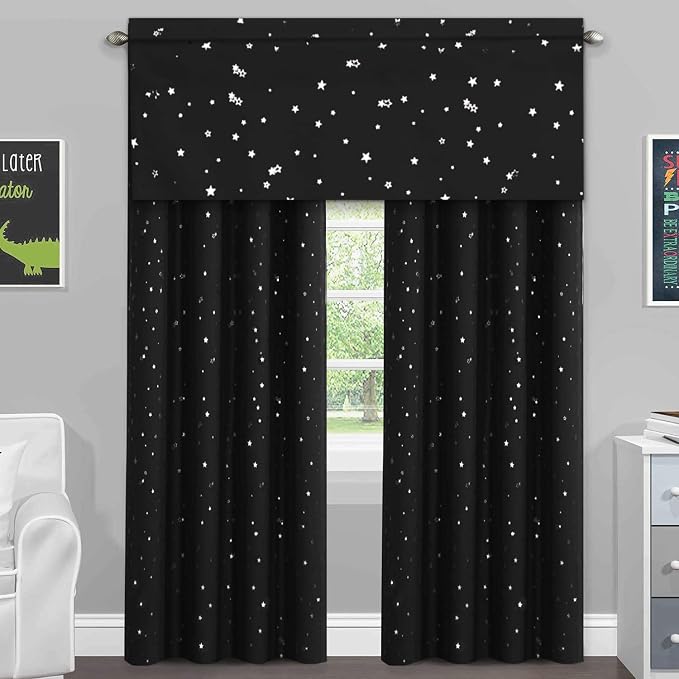 H.VERSAILTEX Blackout Curtain Valances for Kitchen Window/Living Room/Bathroom Privacy Added Rod Pocket Home Decoration Winow Valance, 52" W x 18" L, Glitter Stars in Black Base - Image 9