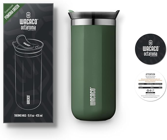 WACACO Octaroma Grande Vacuum Insulated Coffee Mug, 15 fl oz (435ml), Double-wall Stainless Steel Travel Tumbler With Drinking Lid, Pomona Green - Image 8
