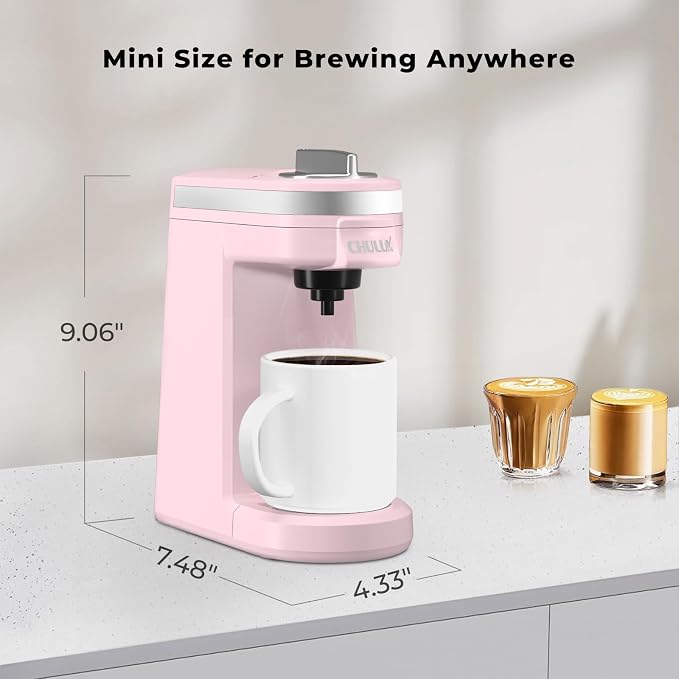 CHULUX Mini Single Serve Coffee Maker for K Cup, Fast Heating, Dusty Rose | Fast-Heating Boiler System, Single Cup Brewing, Portable Compact Design, Four-Hole Multi-Stream Needle, Adjustable Drip Tray - Image 9