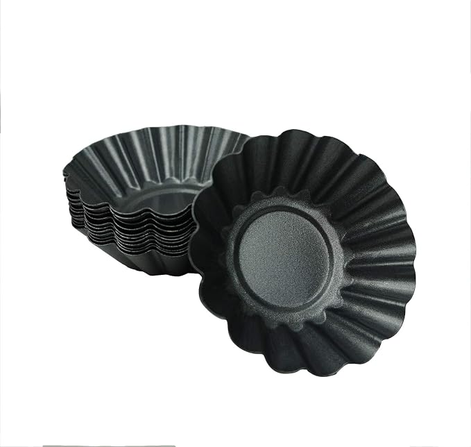 12 Pack Egg Tart Pan, Non-Stick Carbon Steel Tartlet Tins, Mini Pie Mould, Muffin Cupcake Pudding Baking Cup Maker - for Pies, Chinese Egg Tart, Cakes(Black S) - Image 5