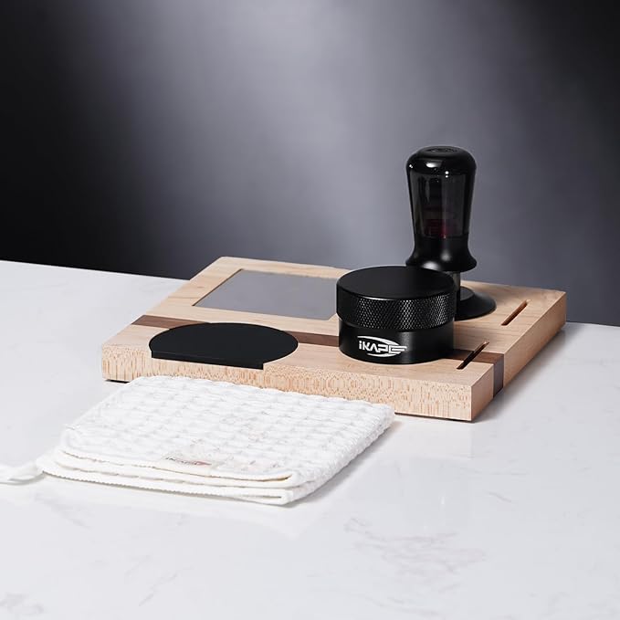 IKAPE 58MM Espresso Tamper Kit 5 IN 1, Espresso Accessories Kit with Semi-Transparent Coffee Tamper, Distributor, Tamper Base, Cleaning Towel, Essential for Baristas