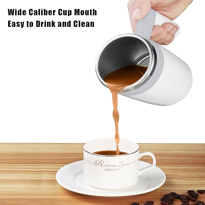 Self Stirring Mug,Rechargeable Auto Magnetic Coffee Mug with 2Pc Stir Bar,Waterproof Automatic Mixing Cup for Milk/Cocoa at Office/Kitchen/Travel 14oz Best Gift - White - Image 8