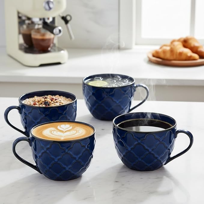 24 oz Large Coffee Mug, Ceramic Coffee Mugs with Handles, Set of 2, Blue | Coffee Mug for Hot Chocolate, Cappuccino, Soup, Oatmeal, Ramen, Microwave & Dishwasher Safe, Coffee Cups Large Soup Bowl - Image 9