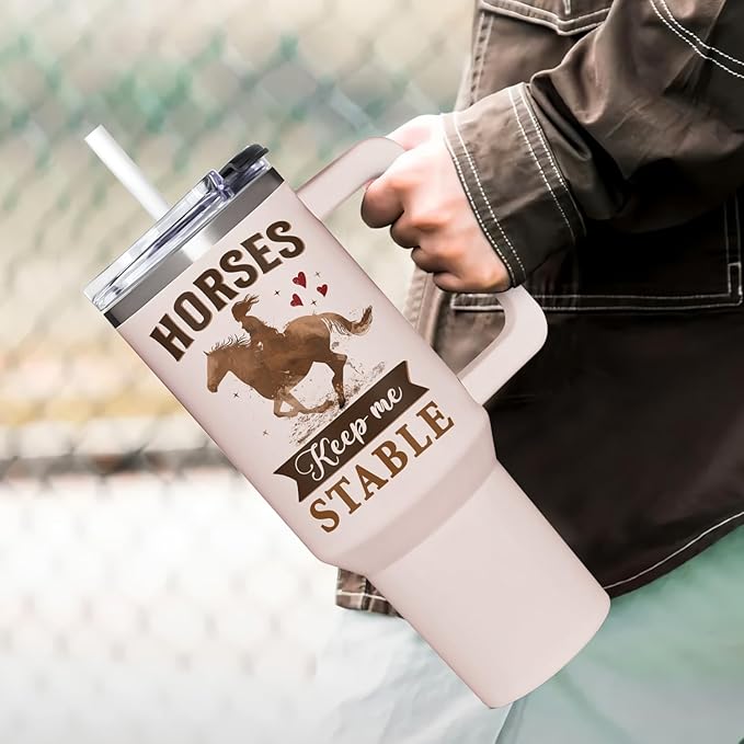Horse Gifts For Women - Mothers Day, Birthday, Christmas Gifts For Horses Riding Lovers, Owners - Horse 40Oz Tumbler With Handle & Straw