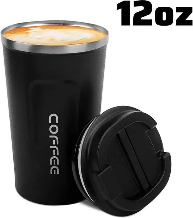 MOMSIV 12oz Travel Mug, Insulated Coffee Cup with Leakproof Lid, Vacuum Stainless Steel Double Walled Reusable Tumbler for Hot and Cold Water Coffee and Tea In Travel and Car Black | 6-Hour Heat Retention, 360°Leak proof, Vacuum Stainless Steel Double ... - Image 9