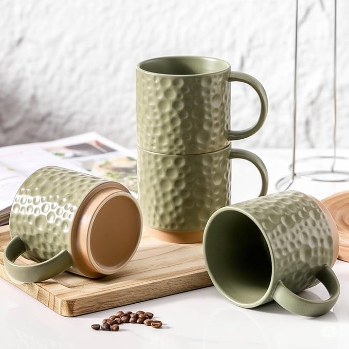 Nihow 16OZ Stackable Coffee Mug Set, Large Ceramic Coffee Mug Set of 4,Coffee Cup Set for Cappuccino/Latte/Cocoa,Dishwasher & Microwave Safe, Matte Green - Image 6