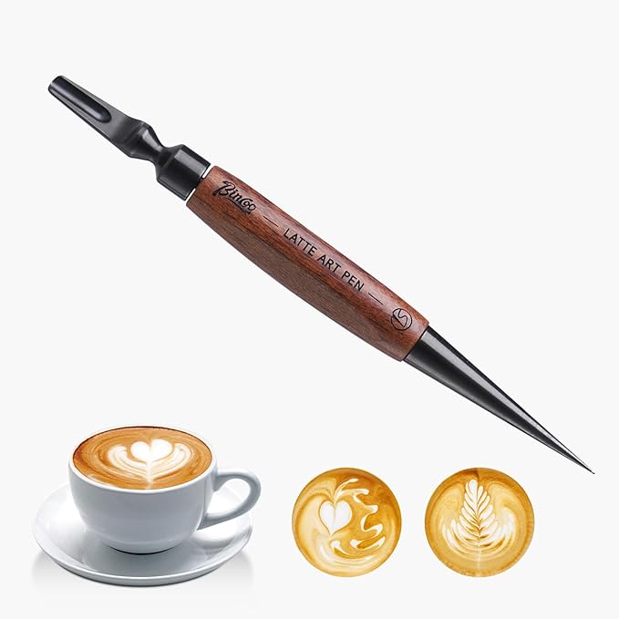 Bincoo Latte Art Pen for Coffee,Coffee Art Pen with Wood Handle,Espresso Coffee Latte Art Tools Accessories for Coffee Bar Barista (Black-(A))