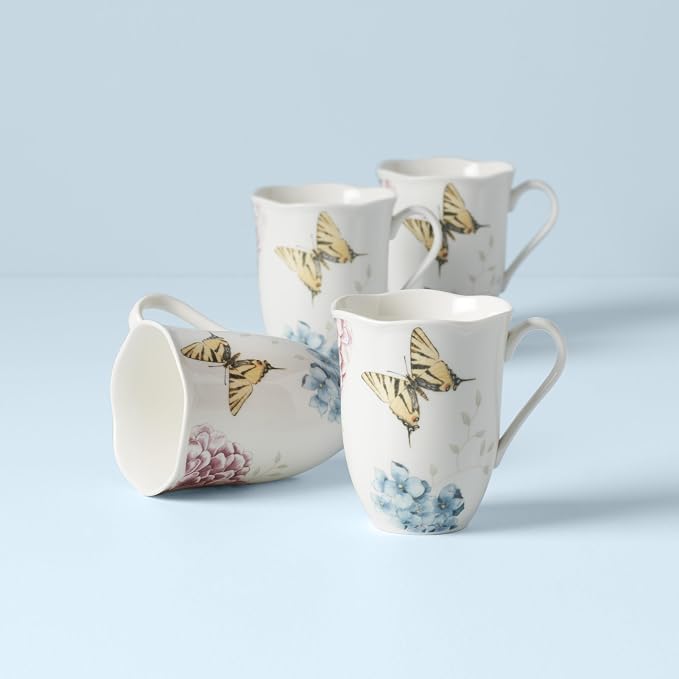 Lenox Butterfly Meadow Hydrangea 4-Piece Porcelain Mug Set, 4 Count (Pack of 1), Multi - Image 4