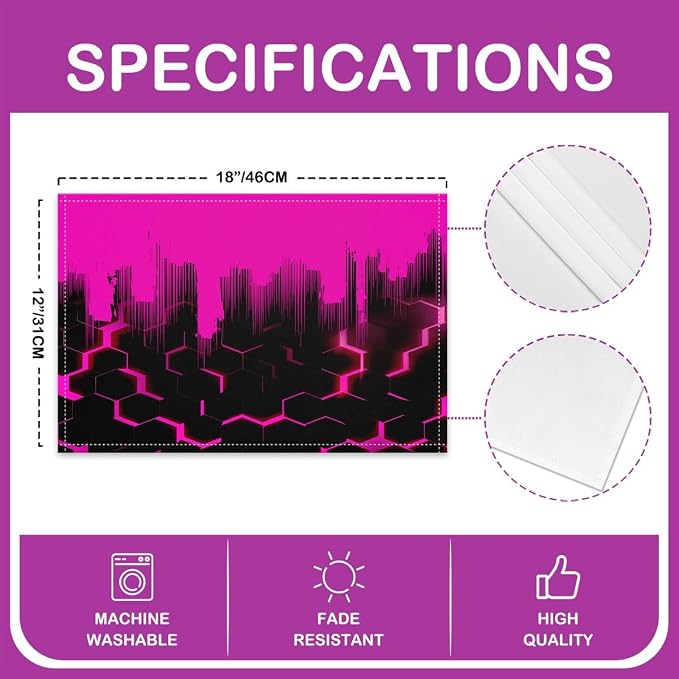Feelyou Hot Pink Honeycomb Placemats Set of 4 18"x12" Hexagonal Table Place Mats, Decor Abstract Geometrical Placemat for Kitchen Dining Table Decor Indoor Outdoor Geometric - Image 4