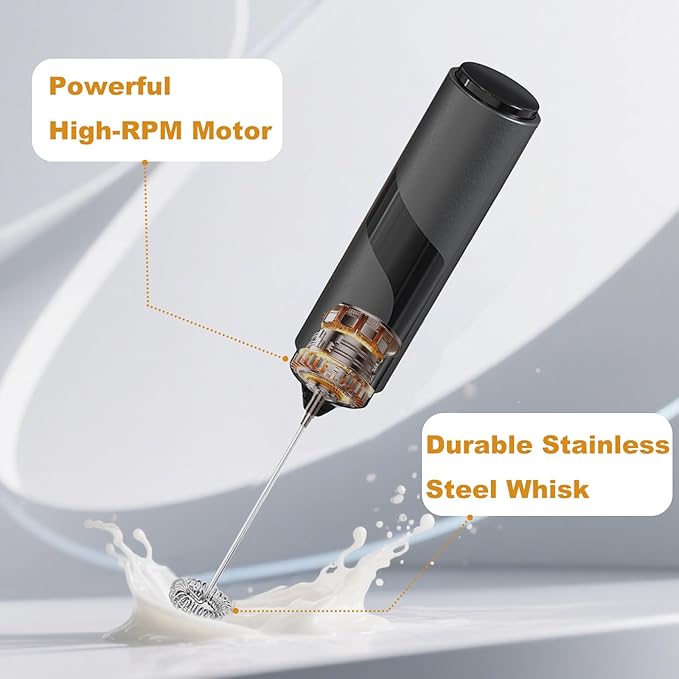 Handheld Milk Frother with Cover- 15-Second Silent Drink Mixer, Travel-Ready with ABS Sleeve, Battery-Powered for Coffee, Matcha & Shakes (With Cover) (With Cover)
