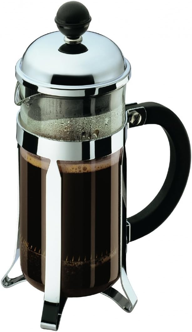 Bodum 12oz Chambord French Press Coffee Maker, High-Heat Borosilicate Glass, Polished Stainless Steel โ Made in Portugal