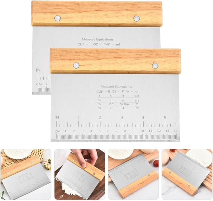 TIDTALEO 2pcs Stainless Steel and Wood Dough Cutter with Scale, Comfortable Handle, Multipurpose Kitchen Scraper Tool for Cutting Pizza and Dough, for Baking and Pastry Preparation - Image 9