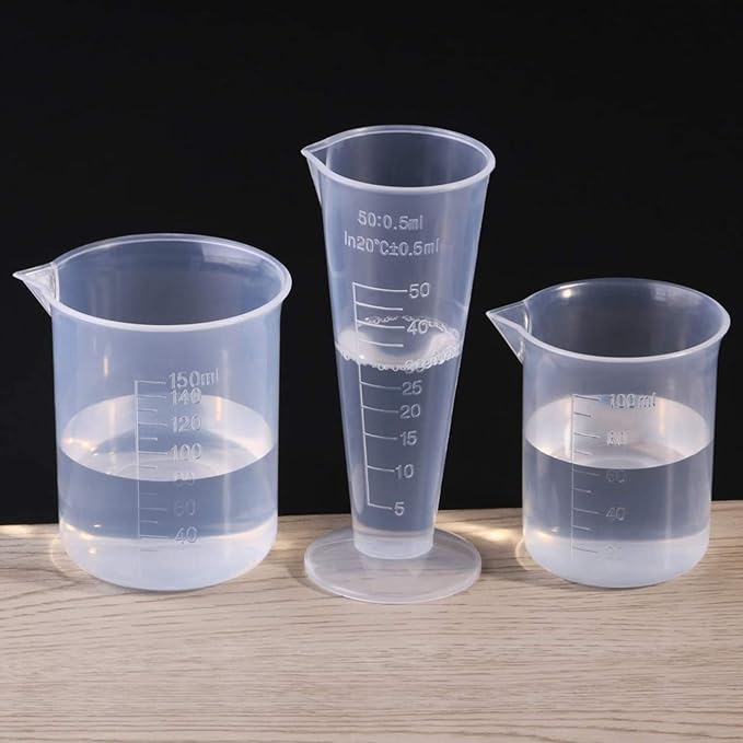 Waziaqoc 250ml-300ml Plastic Graduated Beaker (3 Pack), Transparent PP Measuring Cup Mixing Cup for Kitchen Lab