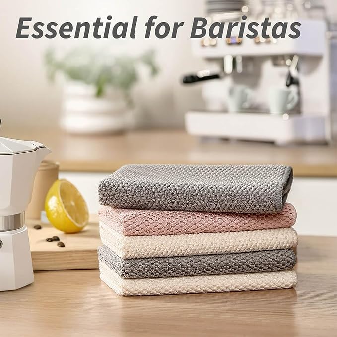 Barista Towel, Microfiber Cleaning Cloths, 12”x12”, 6 Pack, Grey | Coffee Bar Accessories, Thick Lint-free Microfiber, Highly Absorbent Cleaning Towels for Espresso Steam Wands - Image 7