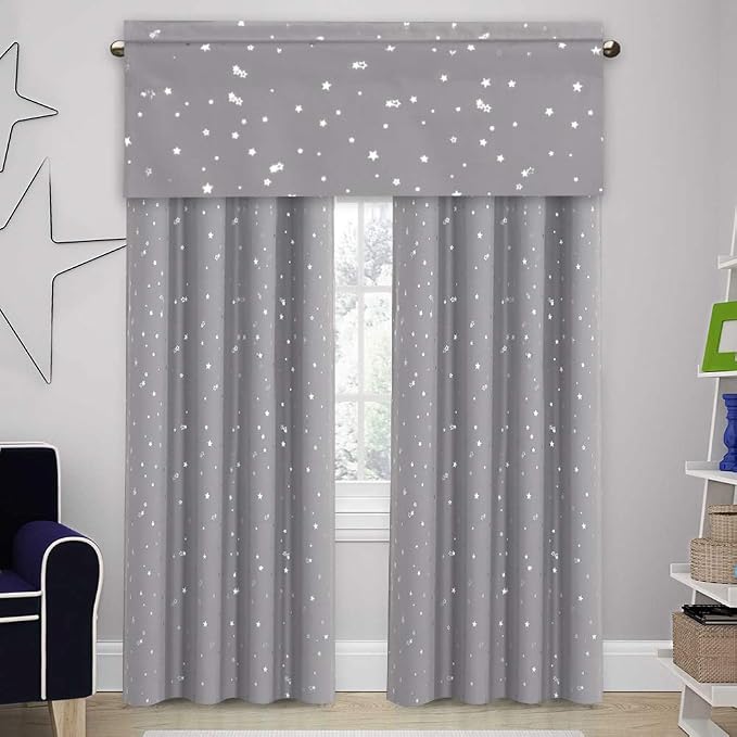 H.VERSAILTEX Blackout Curtain Valances for Kitchen Window/Living Room/Bathroom Privacy Added Rod Pocket Home Decoration Winow Valance, 52" W x 18" L, Glitter Stars in Gray Base (Pack of 4) - Image 8