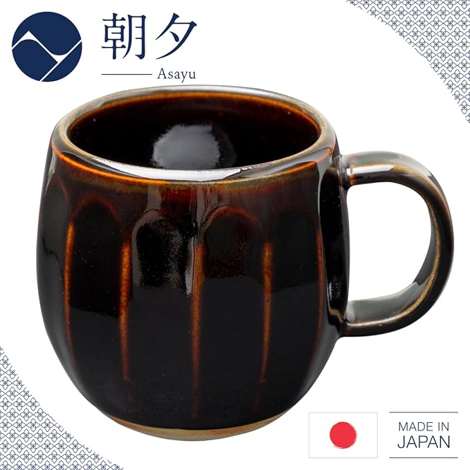 Asayu Japan Ceramic Coffee Pour Over Maker Set in Chocolate Brown, Slow Brewing Paper Filter Holder and Dripper with 3 Holes for Coffee and Tea (Accessory Ceramic Mug)