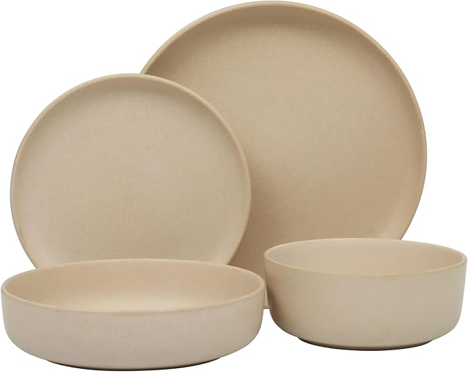 Gibson Elite Pasco 16 Piece (Service for 4) Plates and Bowls Double Bowl Reactive Glaze Dishes Stoneware Ceramic Dinnerware Set - Cream - Image 7