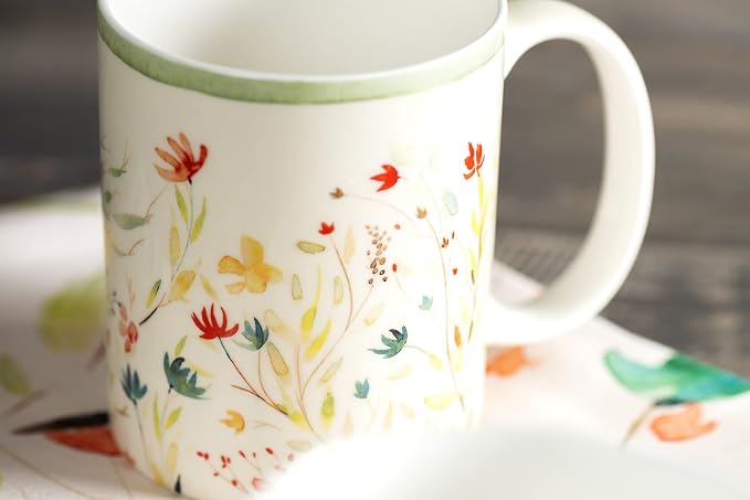 Maison d' Hermine Coffee Mug with Handles Tea Cups (12 Ounce, Pack of 1) | Fine Bone China Coffee Mugs for Hot Beverages Cappuccino Latte Home Restaurant Hotel Spring Summer -Colmar - Green - Image 9
