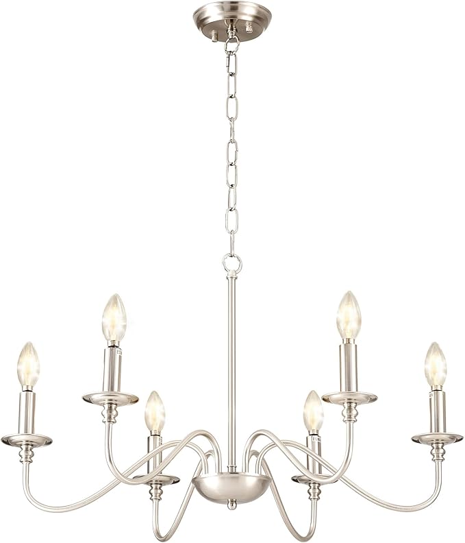 Depuley Modern Chandelier for Dining Room: 6-Light Brushed Nickel Farmhouse Hanging Ceiling Pendant Light Fixture for Kitchen Island - Industrial Vintage Candle Chandeliers for Living Room - Image 8