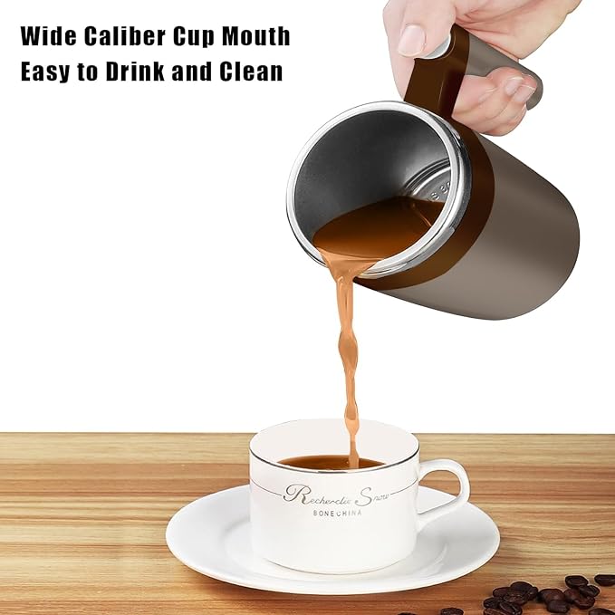 Self Stirring Mug,Rechargeable Auto Magnetic Coffee Mug with 2Pc Stir Bar,Waterproof Automatic Mixing Cup for Milk/Cocoa at Office/Kitchen/Travel 14oz Best Gift - Brown - Image 8