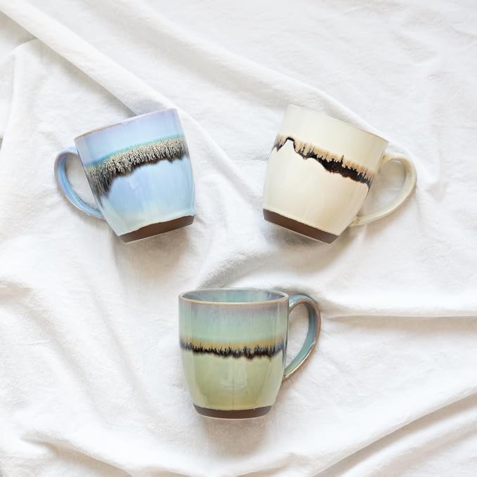 Bosmarlin Ceramic Coffee Mug Set of 4, 17 Oz, Stoneware Coffee Cups with Big Handle, Microwave Safe, Unique Reactive Glaze (17 Oz, Light Blue) - Image 7