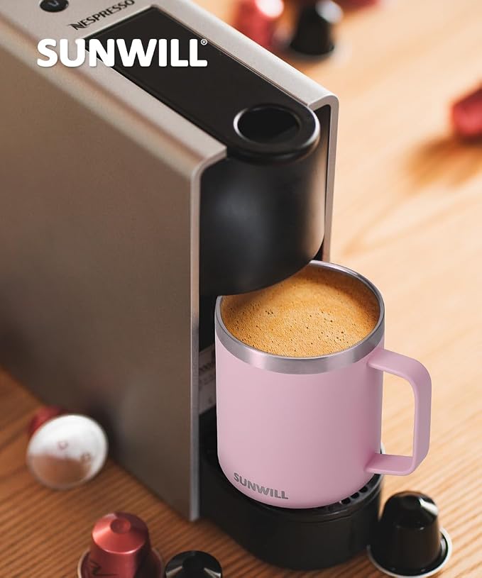 SUNWILL Insulated Coffee Mug with Lid, Travel Tumbler Reusable, 14 oz Stainless Steel Cup for Camping, Office, Home, Powder Coated Sakura - Image 6