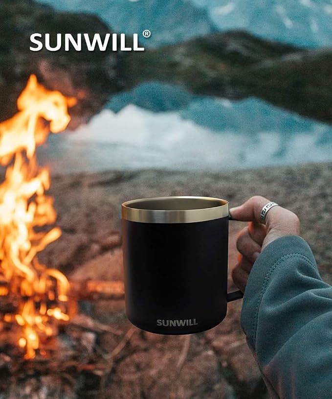 SUNWILL Travel Coffee Mug with Lid, Insulated Tumbler with Handle, 14oz Stainless Steel Cup for Camping, Outdoor, Powder Coated Black - Image 7