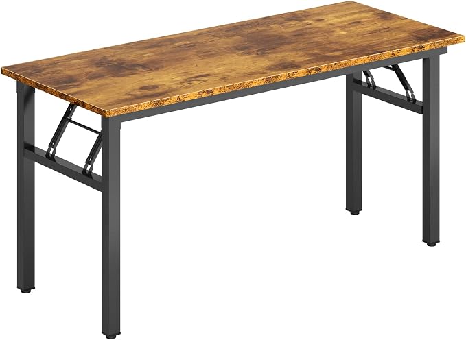 DlandHome 59.8 Inch Large Folding Computer Desk, Fully Assembled, Retro | Foldable Writing Table, Portable Activity Conference Table for Home Office, Wood Top Metal Frame, Collapsible Easy Storage - Image 9