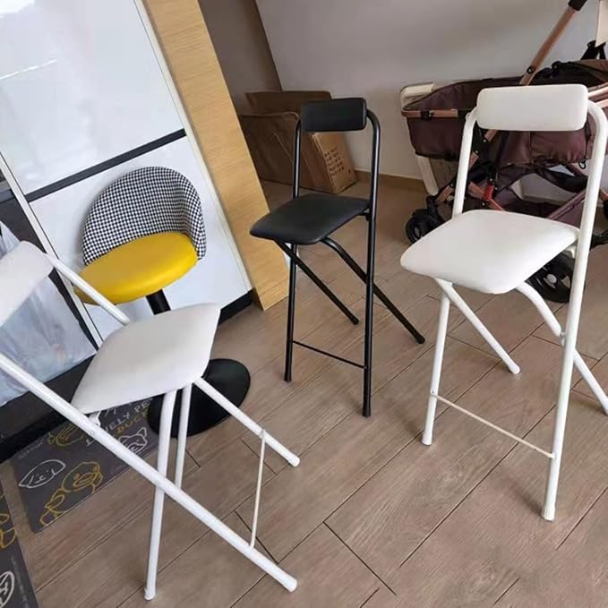 2 PC Collapsible Bar Chairs with Backrest Footrest,Folding Stool Padded Counter Height Bar Stool,Folding Tall Bar Stools for Kitchen Gameroom,Black,24inch - Image 7