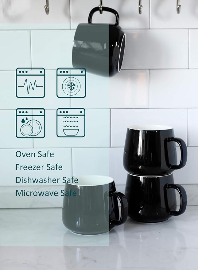 Teocera Ceramic Coffee Mug Set of 4-12 oz Coffee Mugs with Large Handles for Hot or Cold Drinks Like Latte, Cocoa, Tea or Juice - Smooth Ceramic, Dishwasher Safe,Black - Image 9