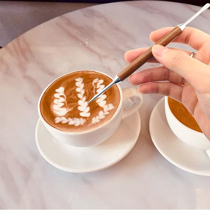 JJHXSM 3pcs Stainless Steel Coffee Art Pen Barista Tool Latte Needle with/Without Wood Handle for DIY Coffee Decor
