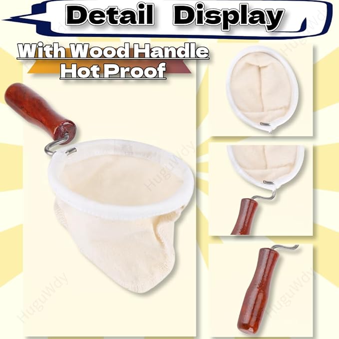 Cloth Coffee Filter More Sense of Ritual Handmade Coffee Filter Preferred Washable Reusable Flannel Cloth Coffee Sock with Wooden Handle Strainer with Wood Handle for Coffee Lover Home Office Use
