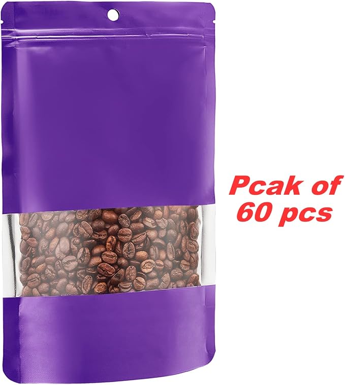 60 Pack Stand up Matte Metallic Storage Bags with Clear Front Window Heat-Sealable Resealable Solid Color Pouches for Food Storage Containers Organizer(Purple,5.9 * 8.6 inch,Pack of 60) - Image 7