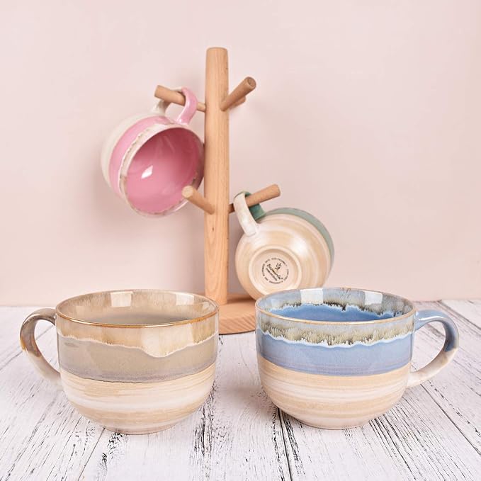 Bosmarlin Large Ceramic Coffee Mug Set of 2, Stoneware Jumbo Latte Mugs for Office and Home, 16 Oz, Dishwasher and Microwave Safe(Blue, 2) - Image 7