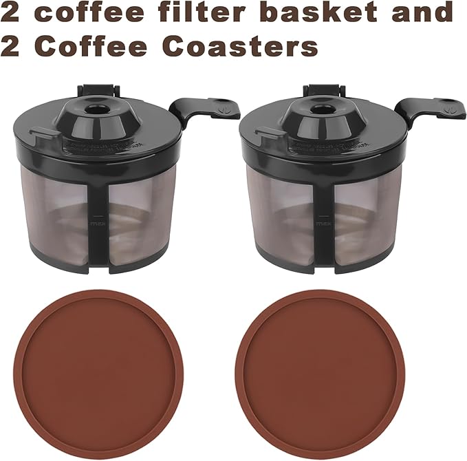 2pack Coffee Filter Basket with Ninja PB051 / PB040 / PB041ST | Reusable Coffee Filters for Ninja Coffee Maker | Ninja Coffee Filters Accessories(2 Coffee Filters and 2 Coffee Coasters)