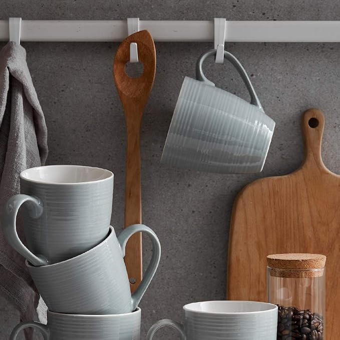 DOWAN Coffee Mugs, 17 Oz Coffee Mug Set of 6, Corrugated Tea Mugs (Grey) - Image 7