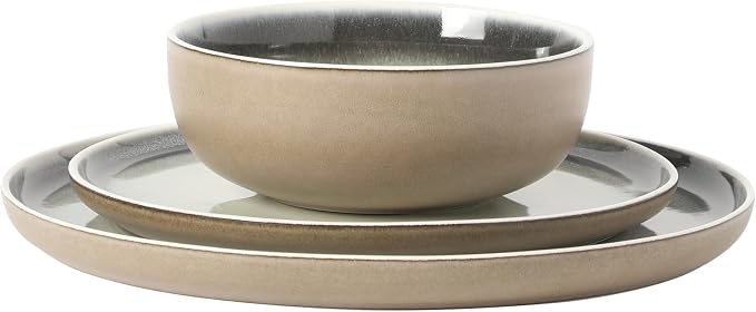 Gibson Elite Island Bay 12-Piece New Bone China Dinnerware Set Service for 4, Reactive Glaze Plates and Bowls, Dishwasher and Microwave Safe, Black and Cream - Image 10
