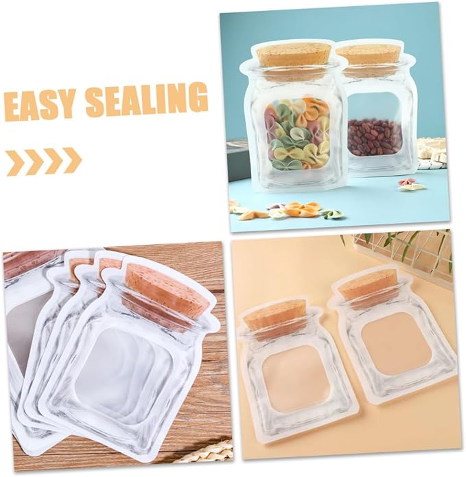 minkissy 50pcs Self-sealing Snack Wrapping Pouches Cute Reusable Jar Bags for Baked Goods Cookies and Candy Stand Storage Bags Unique Cork Bottle Design - Image 9