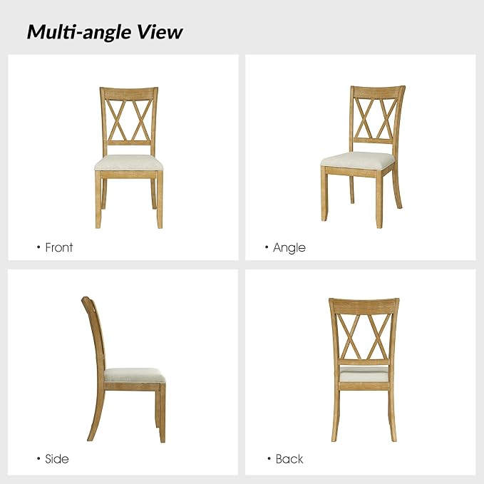 HULALA HOME Wooden Dining Chairs Set of 6, Farmhouse Kitchen Chairs Set with Cross Backrest Wood Legs, Upholstered Accent Dinner Chair for Dining Living Room Restaurant Cafe, Natural - Image 6