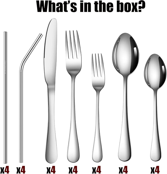 28 Pieces Silverware Service for 4 Flatware Set Stainless Steel Utensils Cutlery Set Dishwasher Safe - Image 6