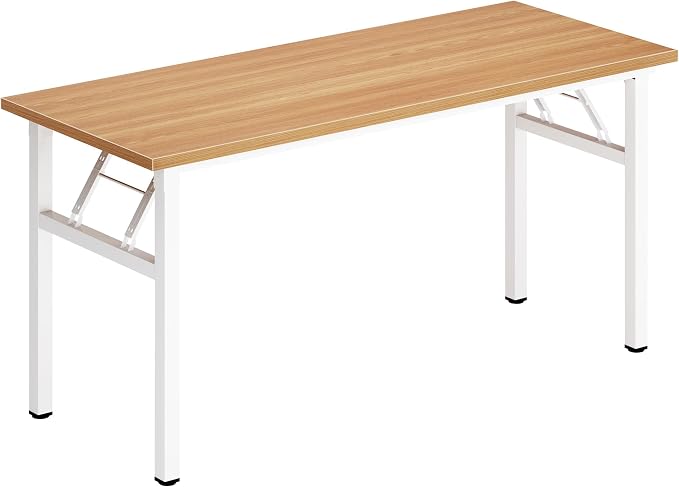 DlandHome 62 Inch Large Folding Computer Desk, Fully Assembled, Teak White | Foldable Writing Table for Bedroom Dorm, Conference Table for Home Office, Wood Top Metal Frame, Collapsible Easy Storage - Image 9