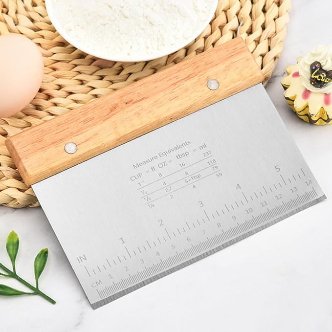 Cabilock 2pcs Stainless Steel and Wood Dough Cutter Tool with Comfortable Handle and Measuring Scale, Multipurpose Dough Scraper for Baking, Cake, and Pizza Preparation - Image 9